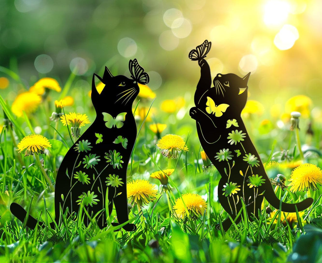 Cat Garden Decor Outside Black Cat Silhouette Yard Art Garden Stakes | 17" Rust-proof Metal Black Cat Yard Decor Adds