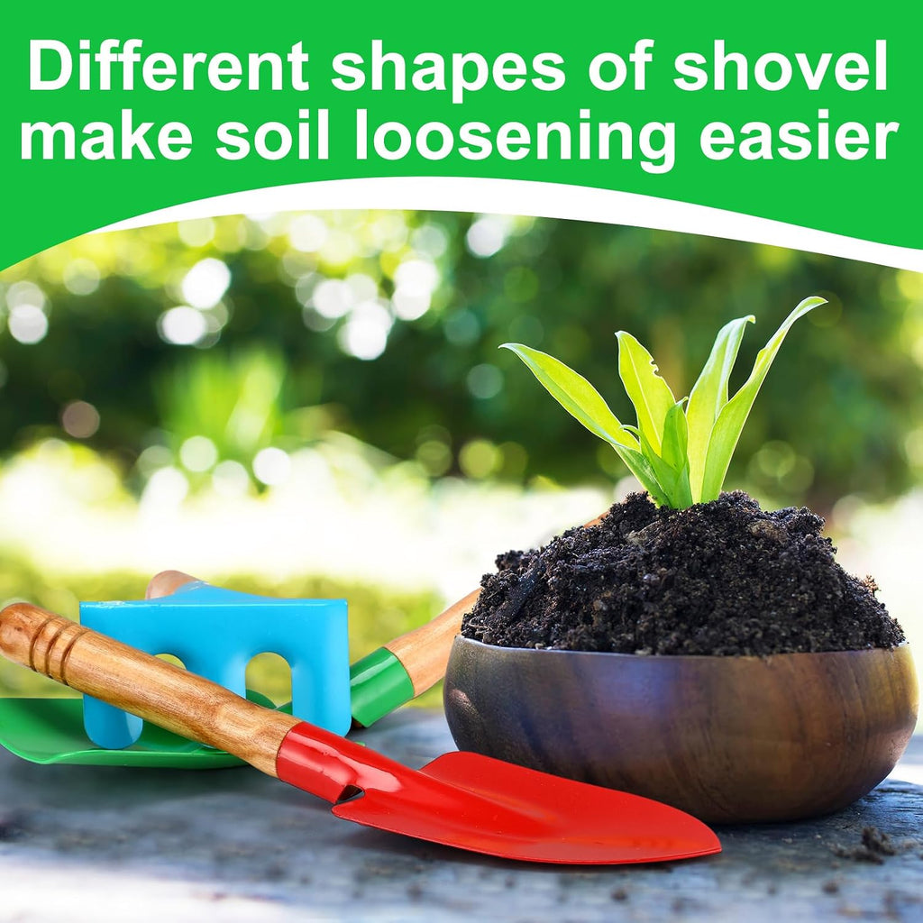 Gisafai 24 Pcs Kids Gardening Tools Set Metal Kids Garden Tools with Sturdy Wooden Handle Safe Toddler Gardening Set