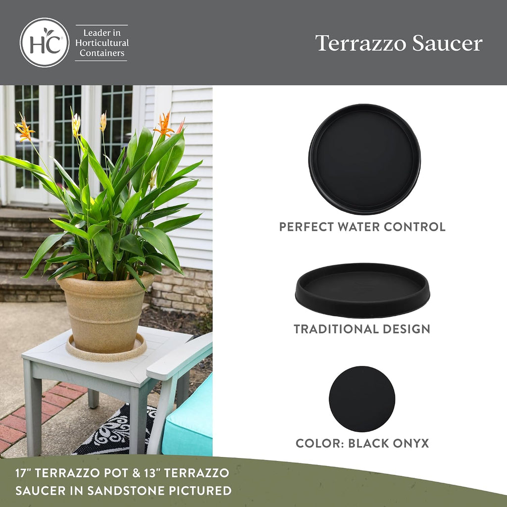 The HC Companies Terrazzo Plant Saucer, 15 Inch, Black Onyx, 1-Pack | Plastic, Lightweight, UV-Resistant, for Indoor &