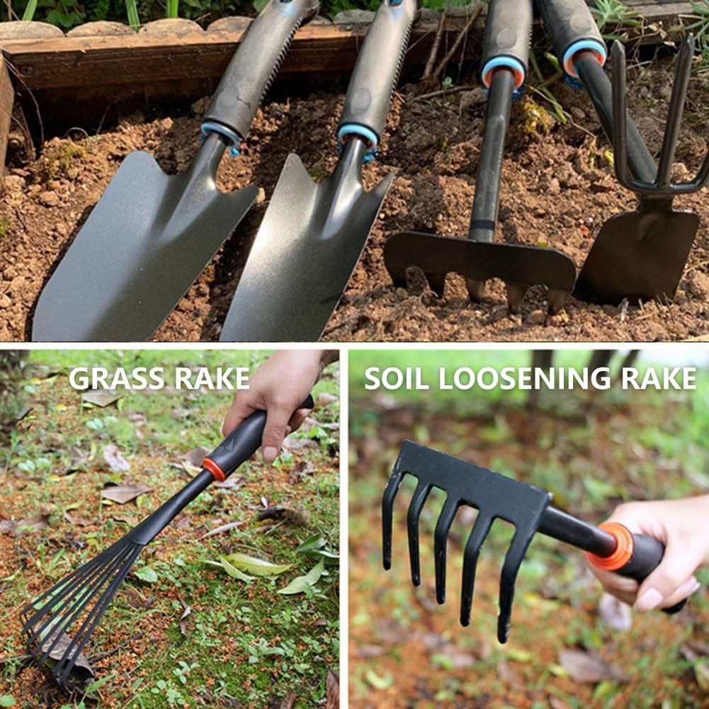 Large Garden Tool Set with Non-Slip Rubber Handle - 6 Piece Heavy Duty, Gardening Hand Tools, Sturdy Durable, Classic