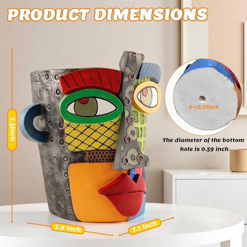 Abstract Face Planters Pots Head,Unique Head Planter for Indoor Plants,Funny Face Flower Pot,Colorful Plant Pots for