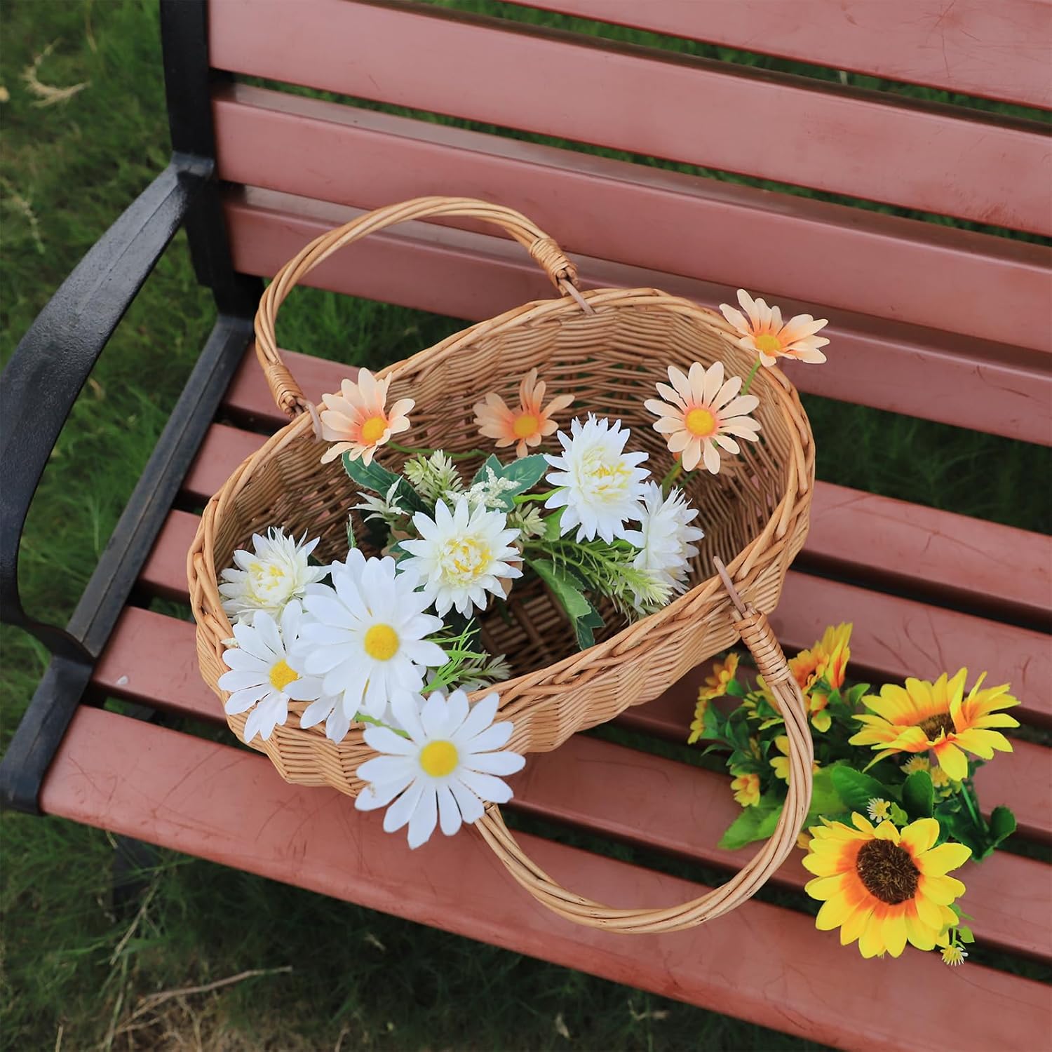 JJSQ Wicker Picnic Basket with Handles Woven Garden Harvest Market Basket Wicker Flower Basket for Storage Easter