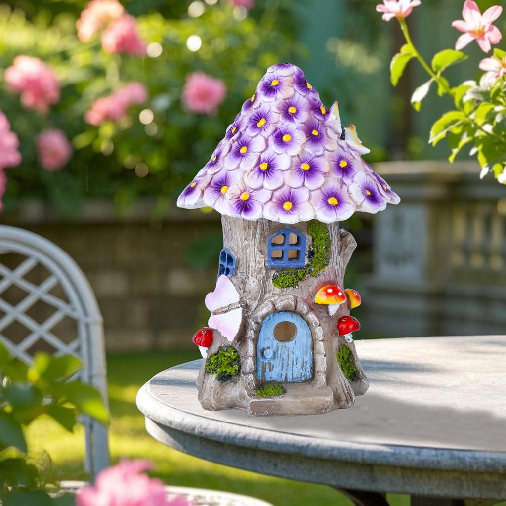 Fairy Garden House Outdoor Figurine Lights, Fairy Houses for Outside | Garden Statues Mushroom House, for Patio, Yard