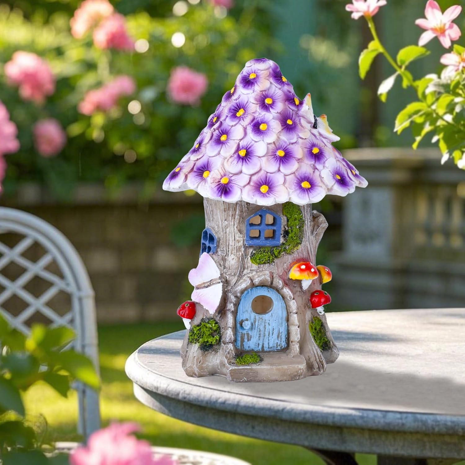 Fairy Garden House Outdoor Figurine Lights, Fairy Houses for Outside | Garden Statues Mushroom House, for Patio, Yard