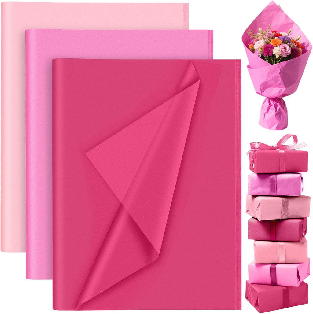 woric 25 Sheets Hot Pink Flower Wrapping Paper Waterproof
