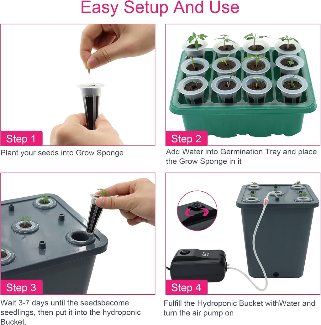 2 Hydroponic Buckets Kit for Plants, Hydroponics Growing System for Herbs/Tomato/Vegetables, DWC System with Air Pump &
