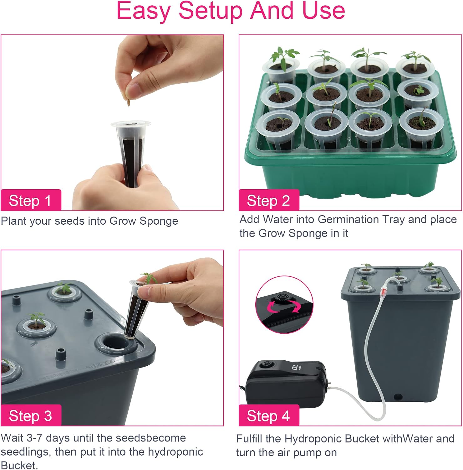 2 Hydroponic Buckets Kit for Plants, Hydroponics Growing System for Herbs/Tomato/Vegetables, DWC System with Air Pump &