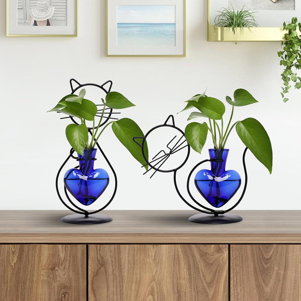 Plant Terrarium Propagation Station Gifts for Women Cat Lover | Plant Lovers Home Office Decor Cat Desk Accessories