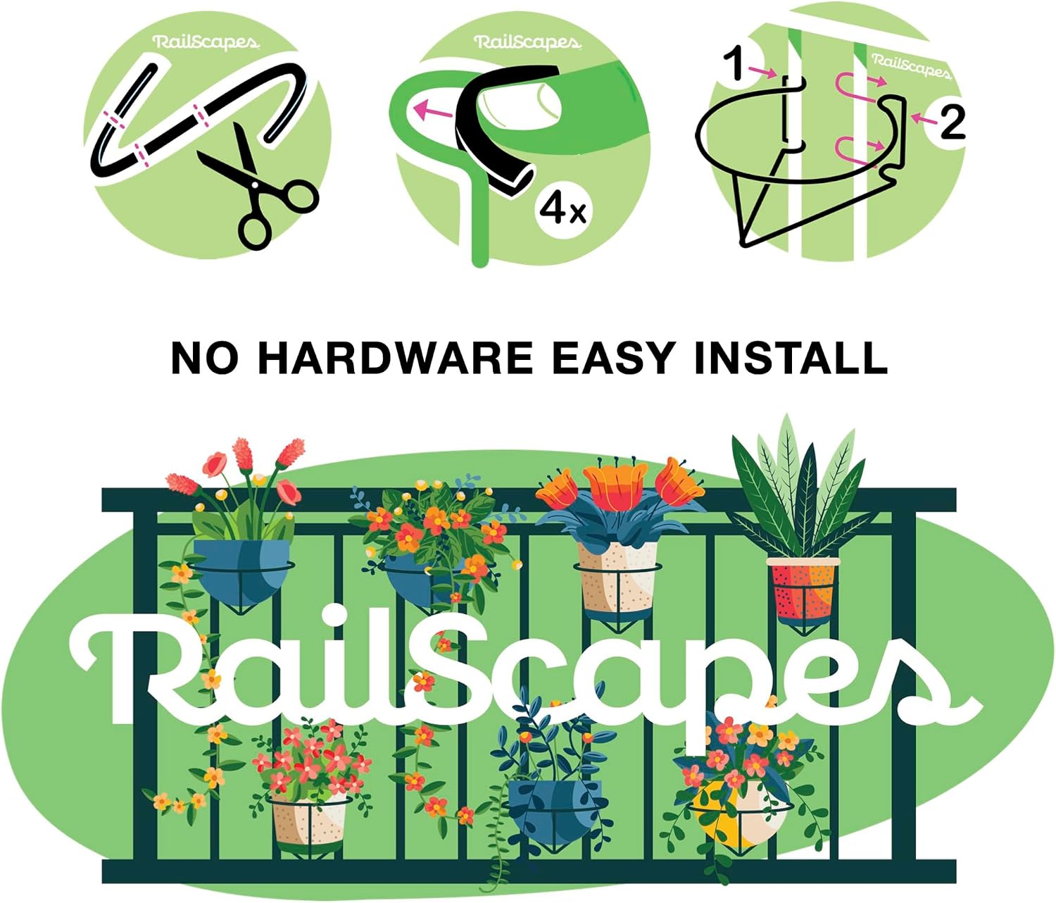 Bloem RailScapes Adjustable Floating Planter Hanger, Fits 0.5”-0.75” Balcony Railing Spindles, 3-Pack