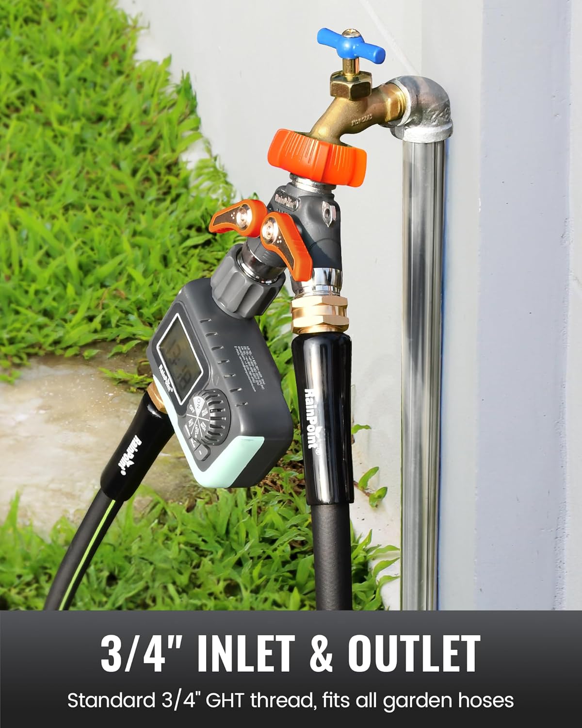RAINPOINT Garden Hose Splitter, 2 Way Heavy Duty Water Hose Y Spigot Splitter with Shutoff Valves, 100% Metal Body