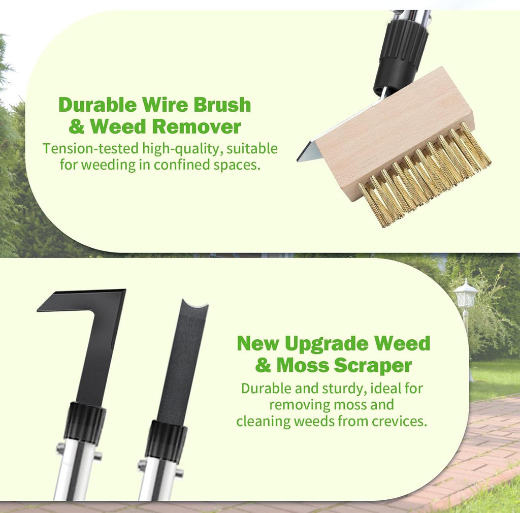 PIMEKOY Crack Weeder Tool Set, 3 Different Weed Remover Tool Head for Paver | 60" Long Handle Weed Scraper Tool, Moss
