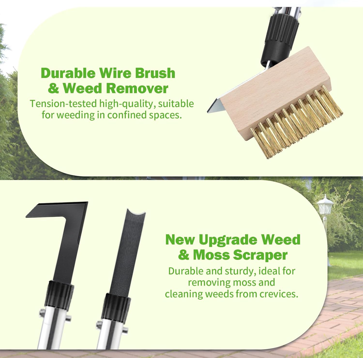 PIMEKOY Crack Weeder Tool Set, 3 Different Weed Remover Tool Head for Paver | 60" Long Handle Weed Scraper Tool, Moss