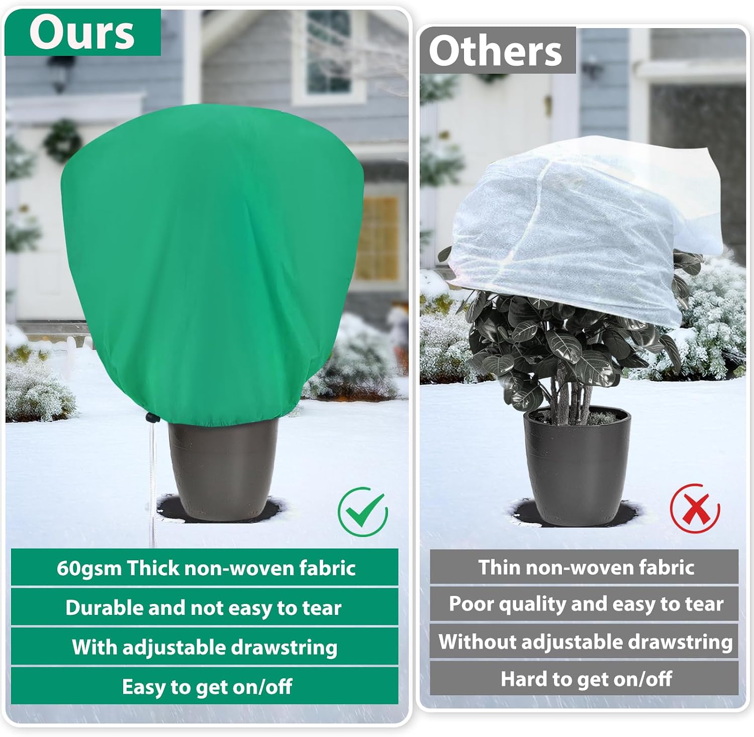 6 Pack Shrub Plant Covers Freeze Protection for Winter, 39.4"X39.4", Green | 2.2 oz/yd² Plant Protection Bags