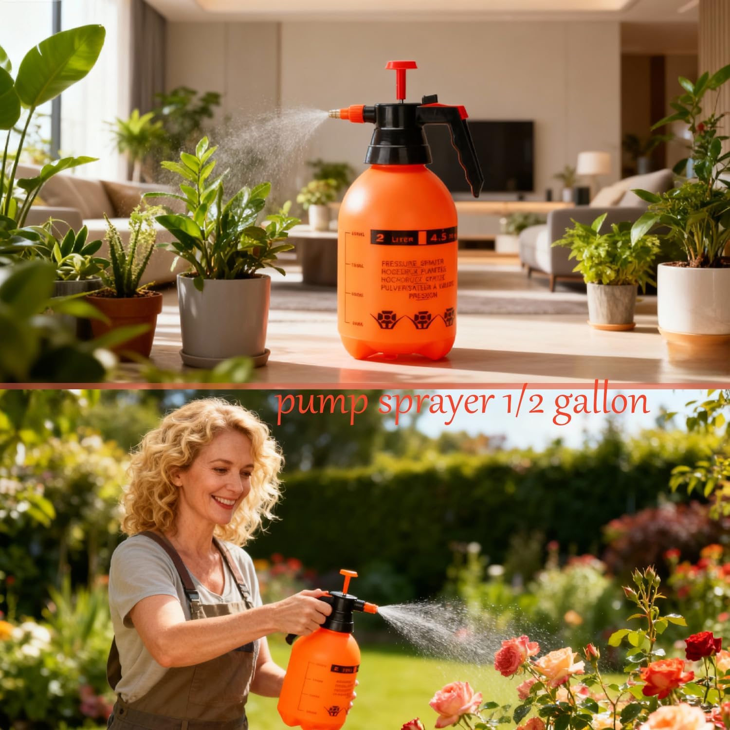 3 Pcs 1/2 Gallon Pump Sprayer Plastic, Handheld Pressure Sprayer, Garden Pump Sprayer Bottle with Adjustable Nozzle for