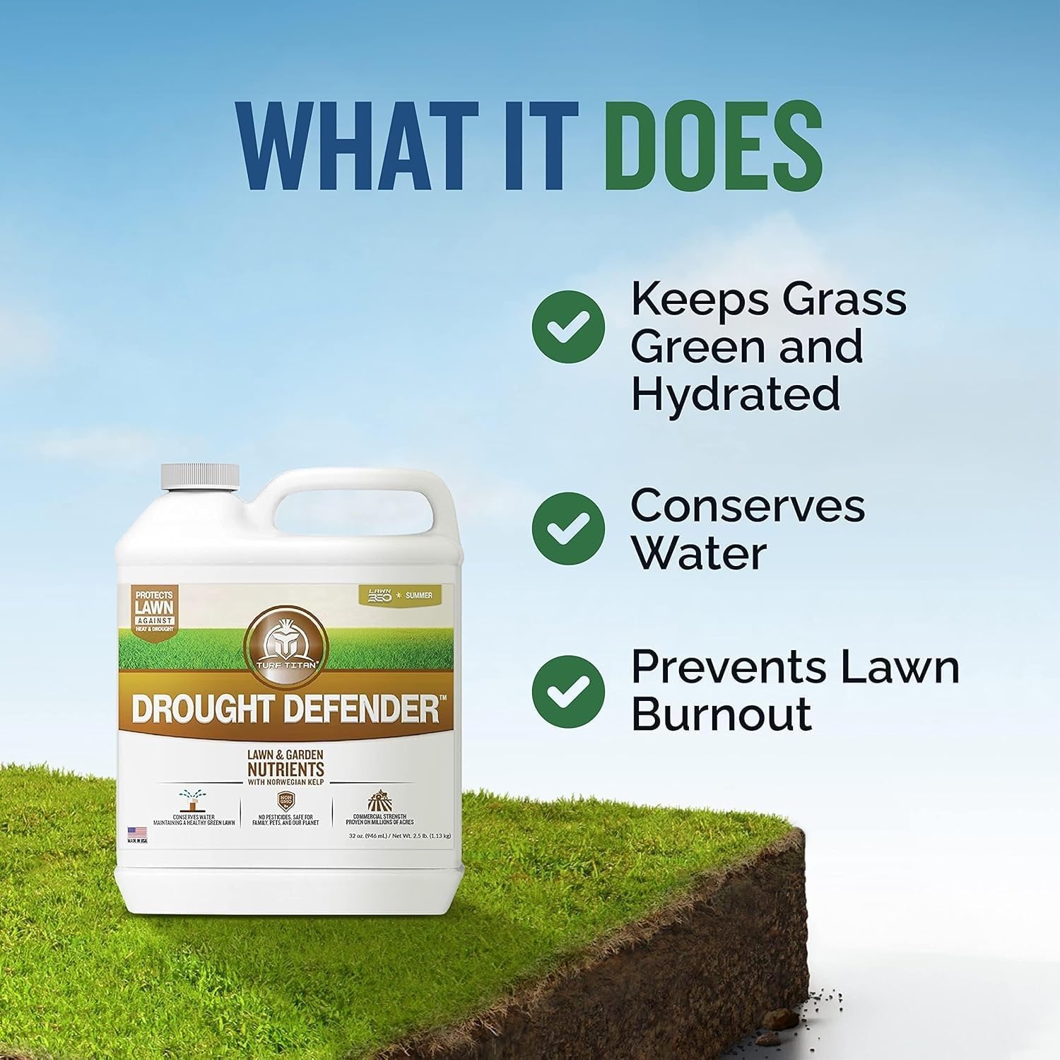 Turf Titan Drought Defender Liquid Lawn Treatment (32 oz) with Hose End Sprayer – Helps Lawns Stay Green in Extreme