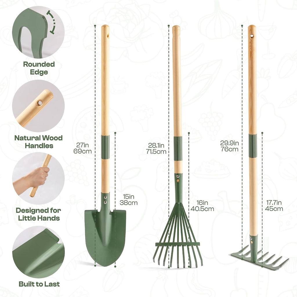 ROBUD Kids Wheelbarrow with Gardening Tools Set, Educational Kids Gardening Set with Kid Wheelbarrow, Toddler Gardening