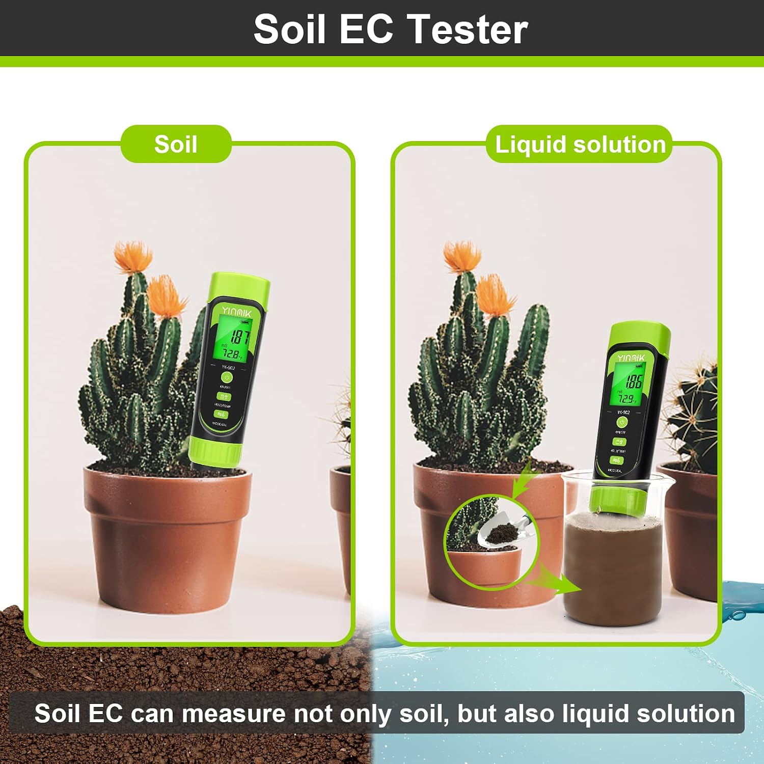 Digital Soil Moisture Meter,Direct Soil EC Meter,3 in 1 Soil Hygrometer EC Indoor Plant Soil Moisture Meter for