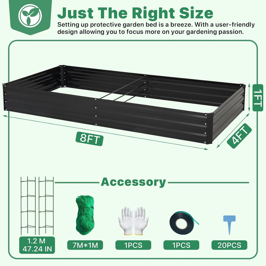 ONCEMORE Galvanized Raised Garden Bed for Vegetables Flowers Herbs, Metal Raised Garden Bed Kit with 2 PCS Tomato Cage