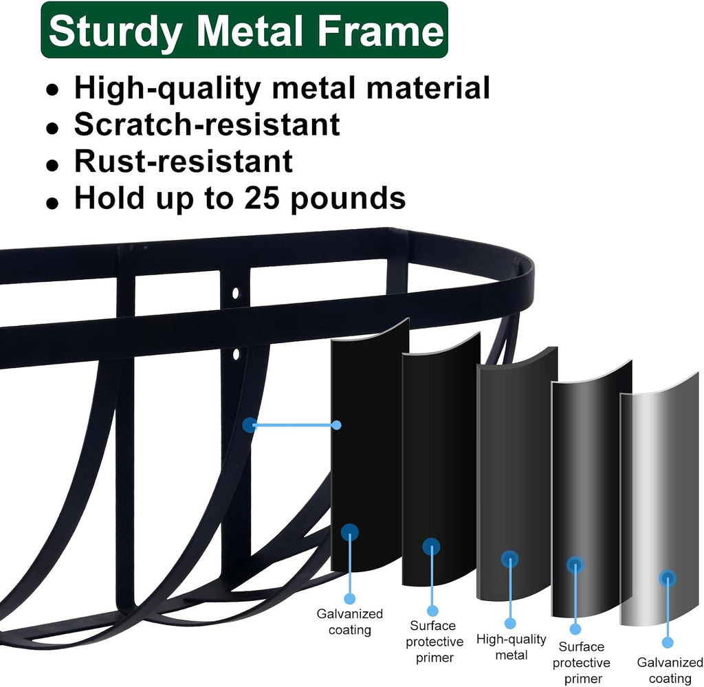 DUNCHATY 24 Inch Railing Planter 4 Pack - Adjustable Metal Window Box Planter with Coco Liner for Deck Balcony Porch