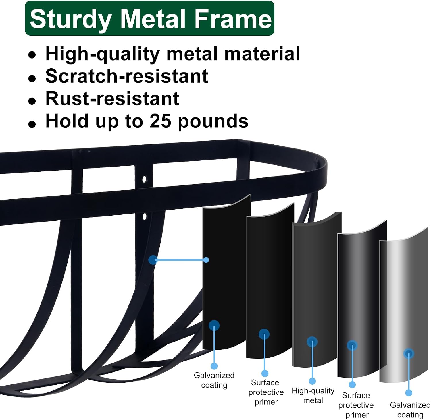 DUNCHATY 24 Inch Railing Planter 4 Pack - Adjustable Metal Window Box Planter with Coco Liner for Deck Balcony Porch