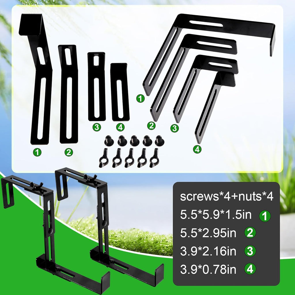 Leinuosen 4 Pcs Adjustable Window Boxes Brackets Planter Box Bracket Heavy Duty Deck Railing Hanging Flower Stand for