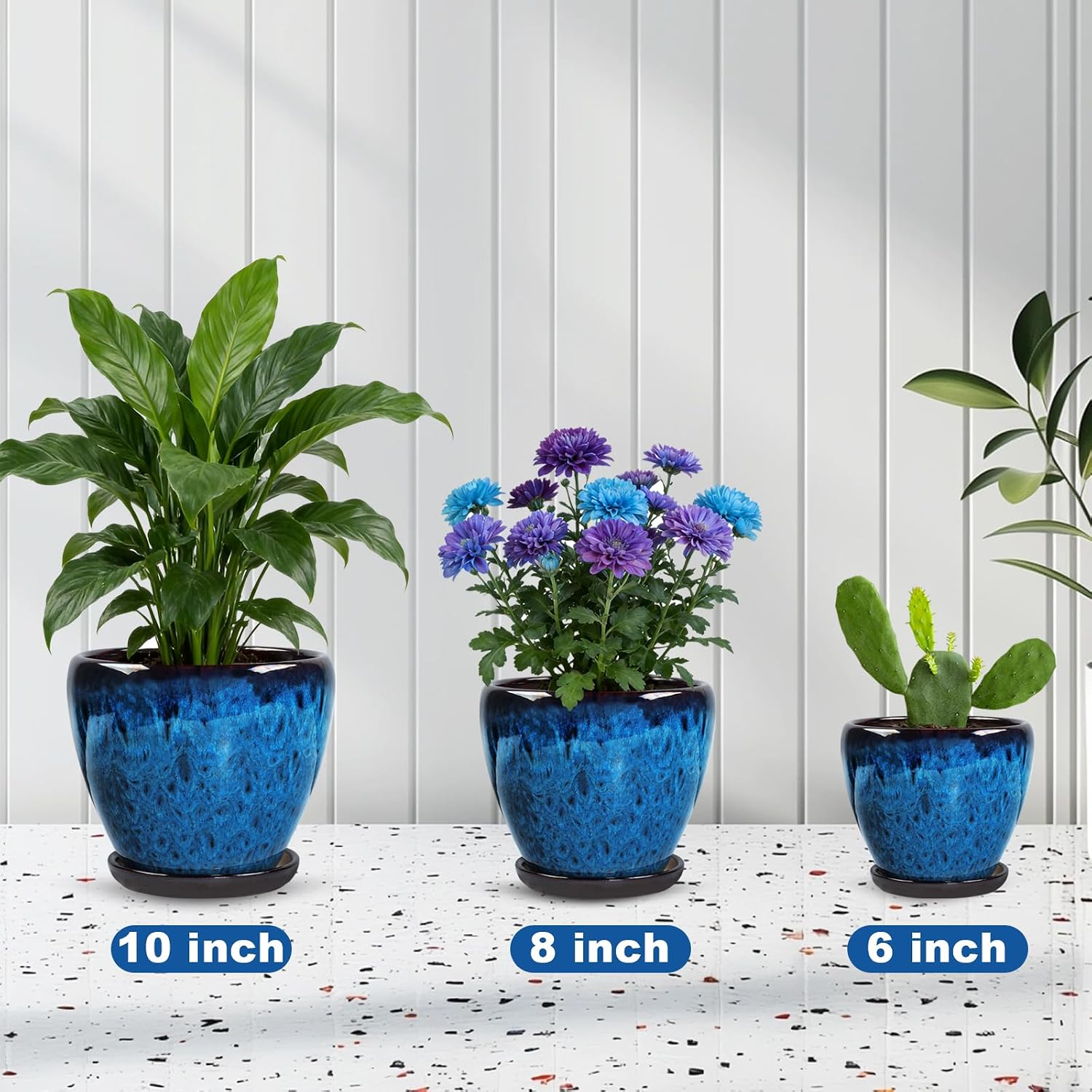 Ceramic Plant Pots With Saucer & Drainage Hole, 10 inch Indoor Flower Pots | Glaze Planters For Indoor Plant