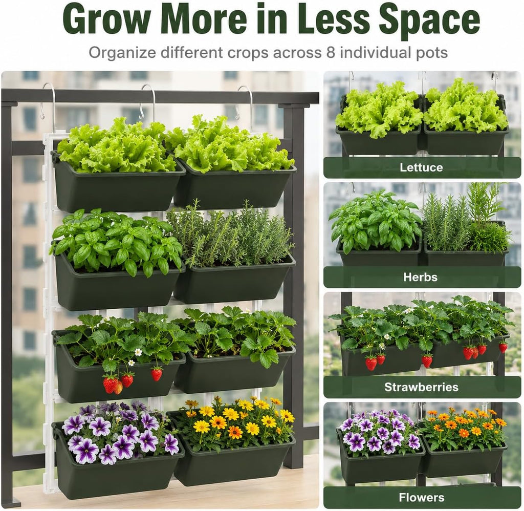 Vertical Garden Wall Planter, 4-Tier Stackable Wall Planter with 8 Pockets | for Indoor Outdoor Vegetables, Flowers