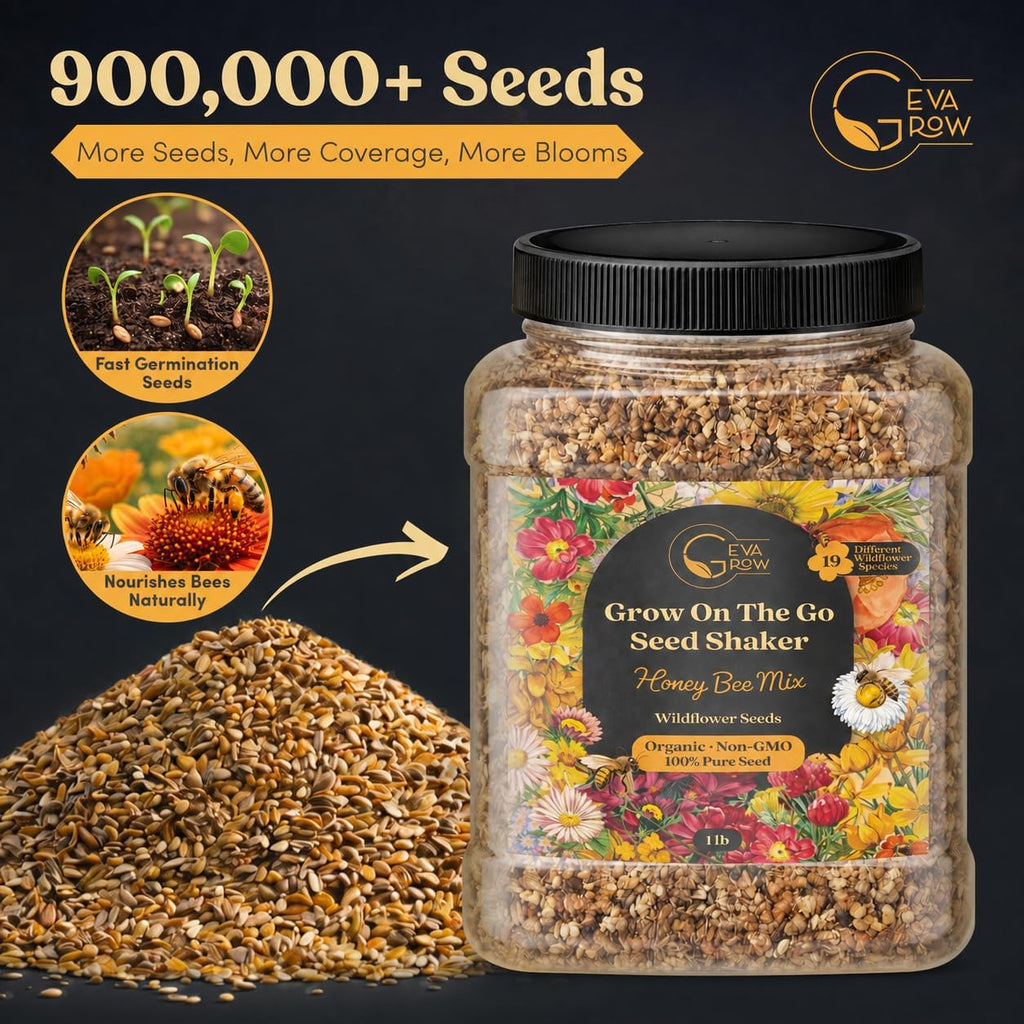 Bulk Wildflower Seed Mix – Honey Bee Wildflower Seed Mix 1 Pound Tub by GevaGrow | Bulk 300,000+ Seed Tub | 19 Variety