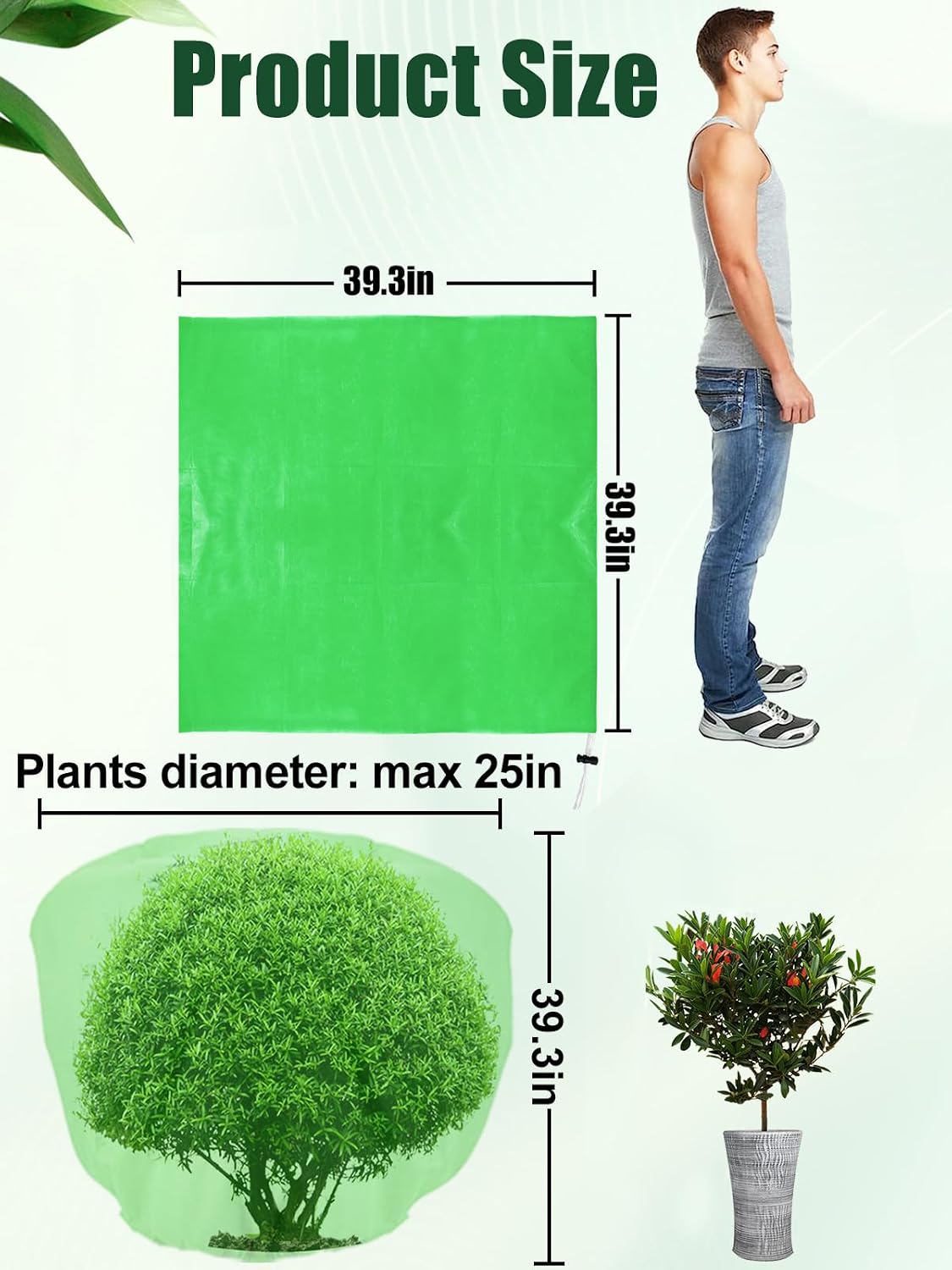 ANPHSIN 3 pcs 39.3in x 39.3in Plant Covers Freeze Protection - Winter Shrub Plant Protection Bags, Frost Blankets