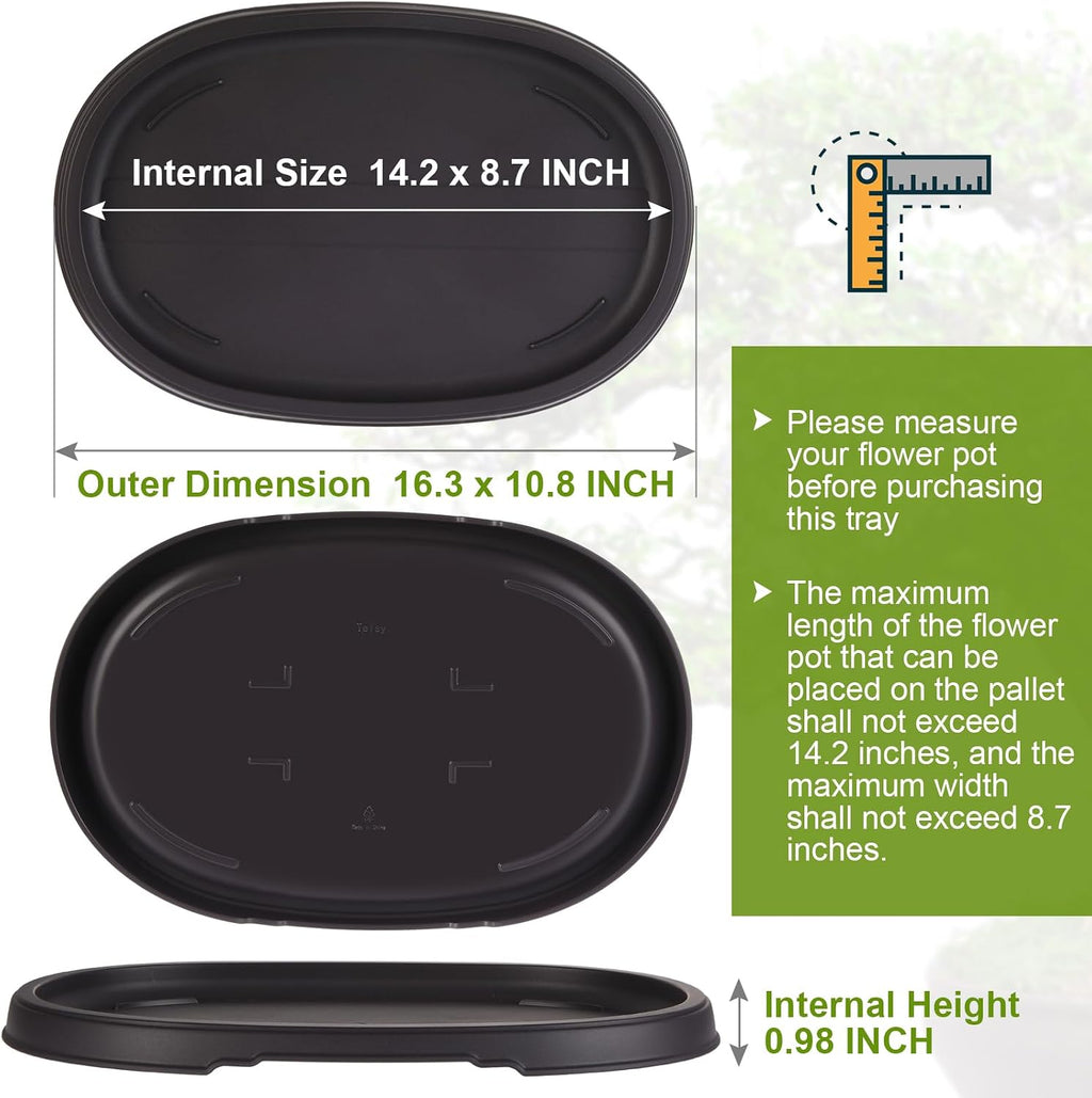 Pinkunn 2 Pcs Bonsai Humidity Drip Tray for Plants,16.3 x 10.8 Inch | Plastic Plant Water Catcher, Oval Plant Saucers