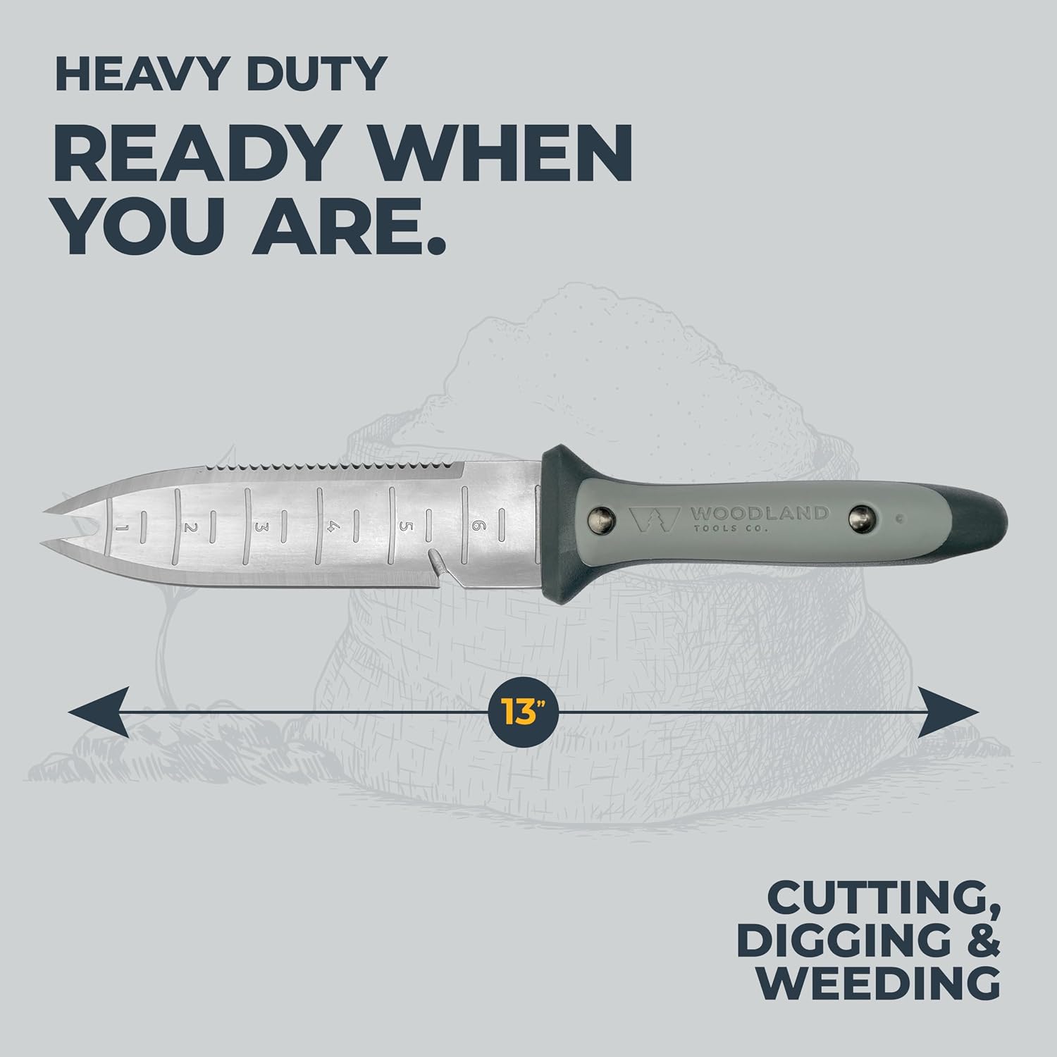 Heavy Duty Hori Hori Garden Knife - Stainless Steel Soil Knife with Serrated Edge, Depth Markings, and Ergonomic Grip