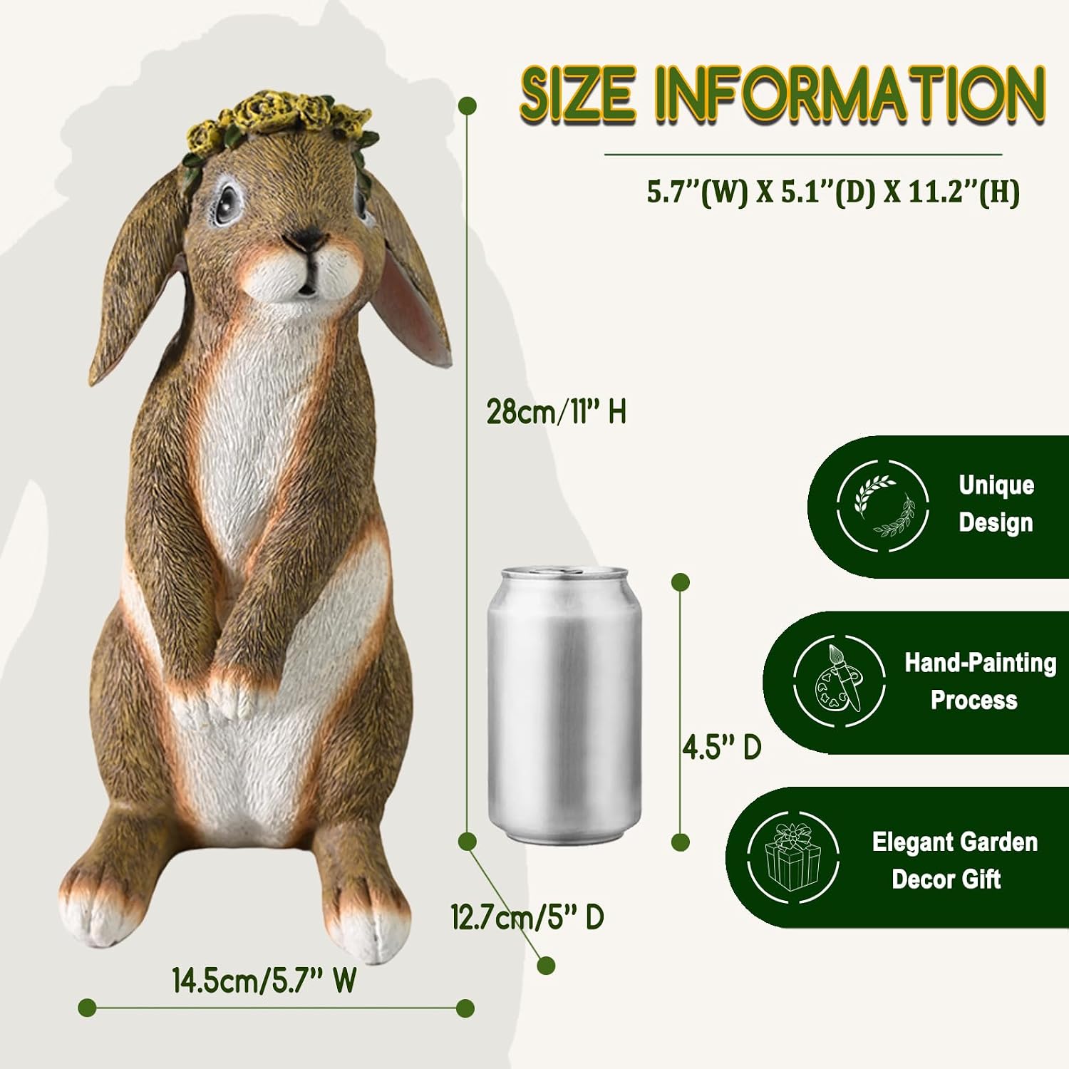 Lonyin Rabbit Garden Statue, Bunny Animal Figurines Indoor Outdoor Statues | Weather Resistant Flower Bunny for Yard