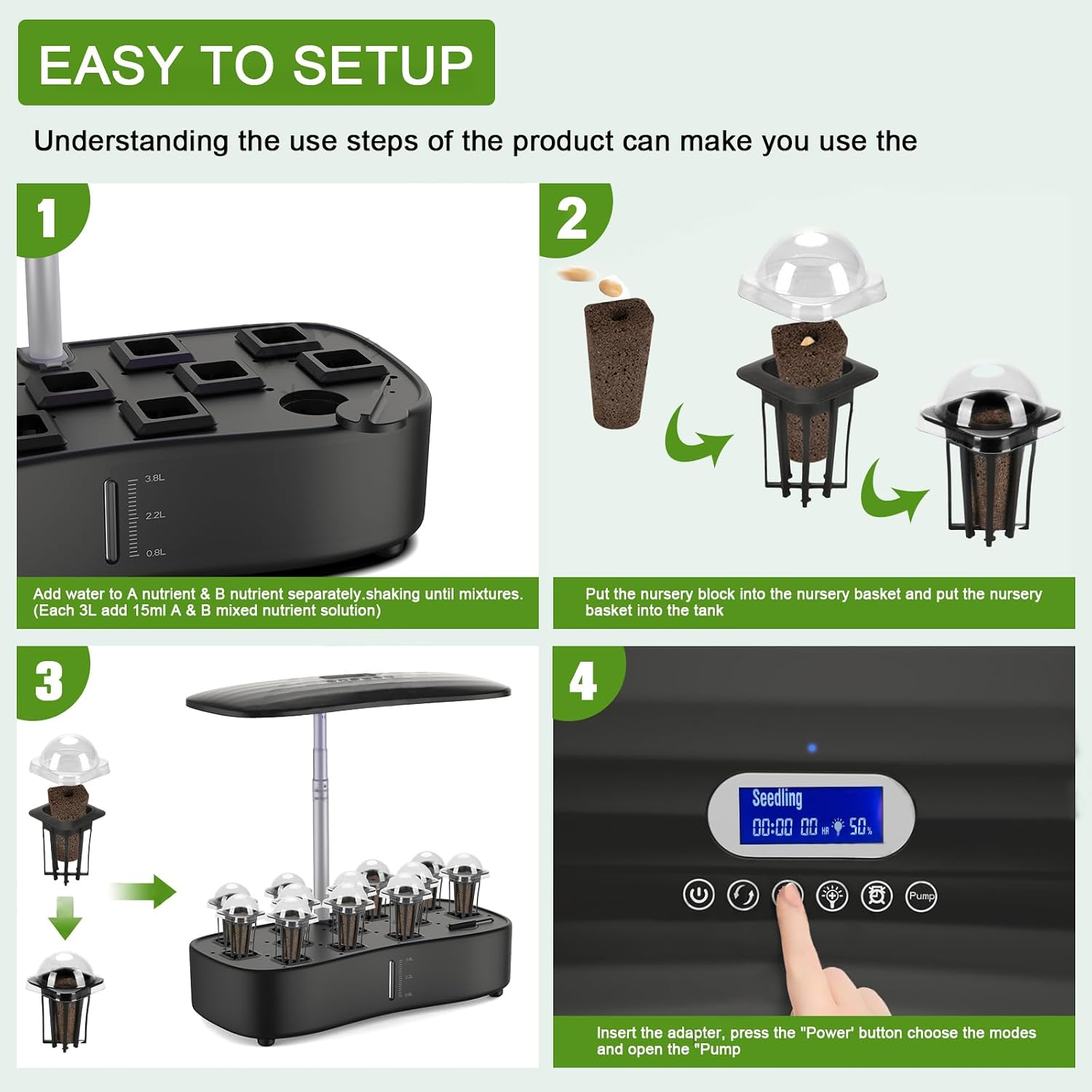 Fulsren Indoor Garden Hydroponics Growing System Kit 12Pods, Vegetable Growth Lamp Countertop with LED Grow Light