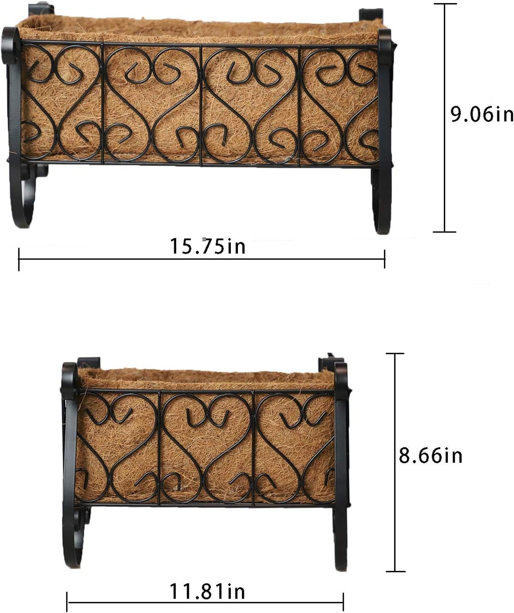 MorTime Iron Hanging Flower Rack Basket Shelf with Hooks, Railing Flower Pots Holder Black Metal Decorative Railing