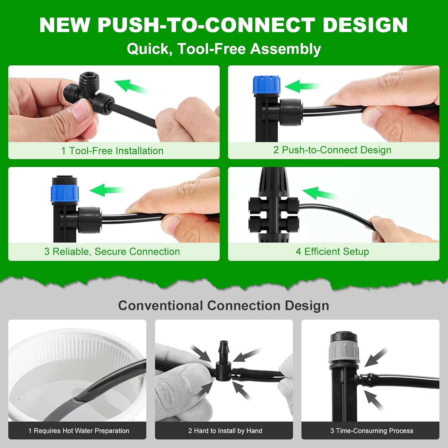 2026 Upgrade 256FT Quick-Connect Drip Irrigation System Kit with 1/4” & 1/2” Fast-Lock Tubing, Adjustable Emitters &