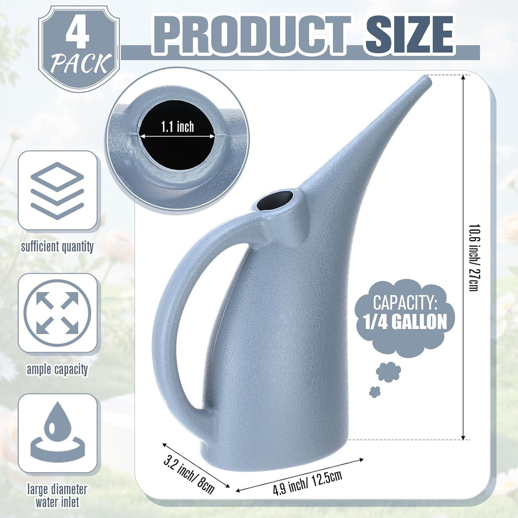 LemonRoad 4 Pack Small Indoor Watering Plant Can 1/4 Gallon Plastic Long Spout Indoor Outdoor Plant Watering Cans Bulk