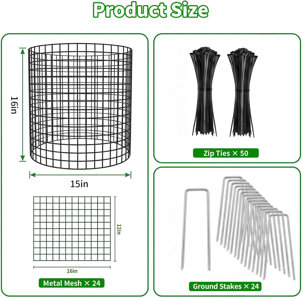 PASARA 8 Pack Plant Protectors from Animals, 16 Inch Round Cloche Plant Cages with Sturdy Chicken Wire Mesh, Garden
