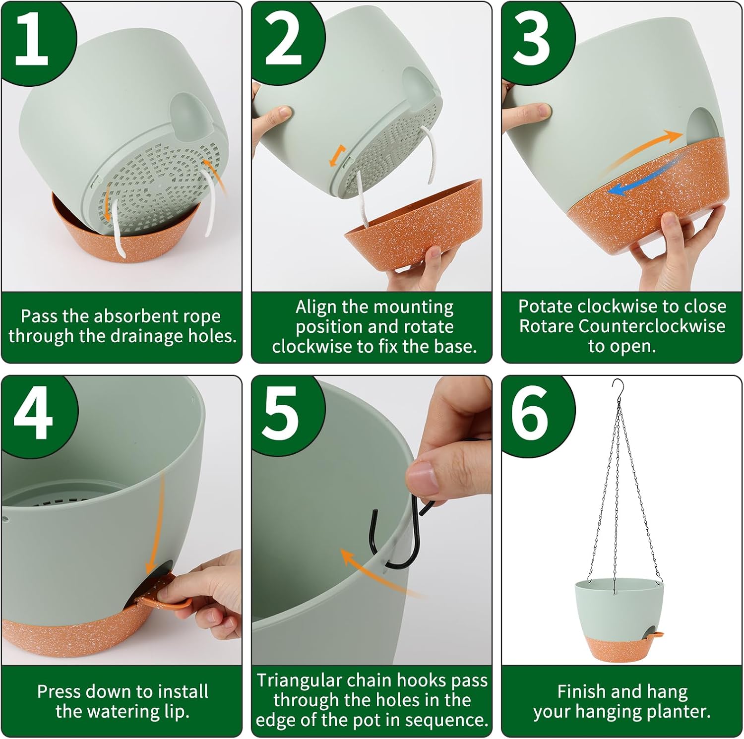 Hanging Planter, 10 inch Hanging planters for Indoor. Outdoor Plants, Self Watering Plant Pot, 2 Pack Large self
