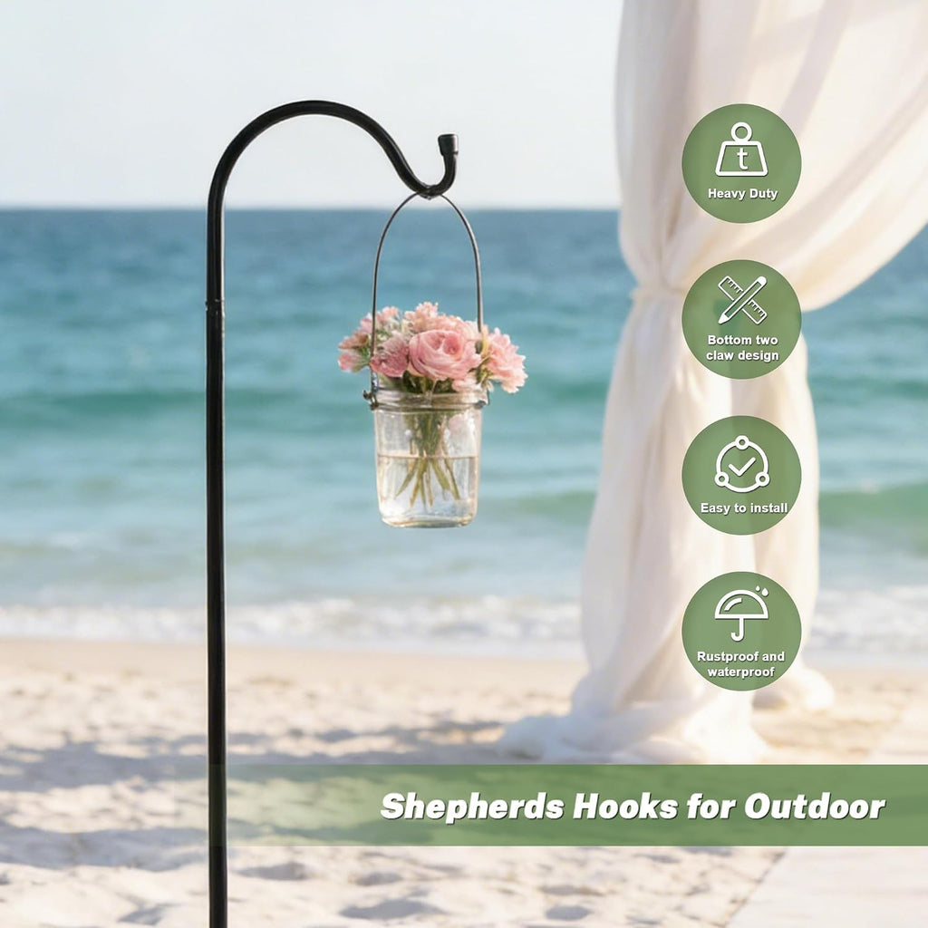 Urban Deco 8 Pack Heavy Duty Shepherds Hook, 37 Inch Tall Plant Hooks | Adjustable Height Garden Stakes & Plant Hooks