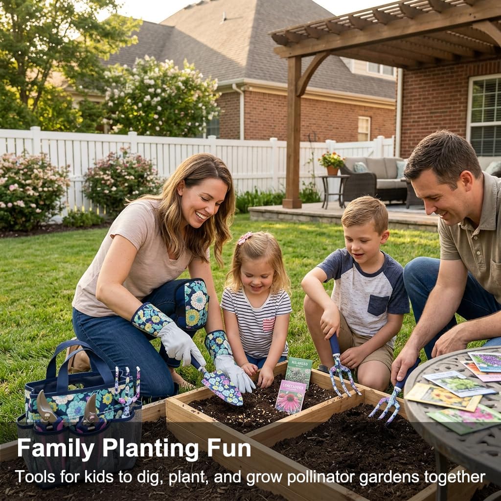 8-Piece Floral Garden Tool Set with Knee Pads & Gloves | Ideal Gift for Mom, Grandma, Spring Planting, Weeding, Pruning