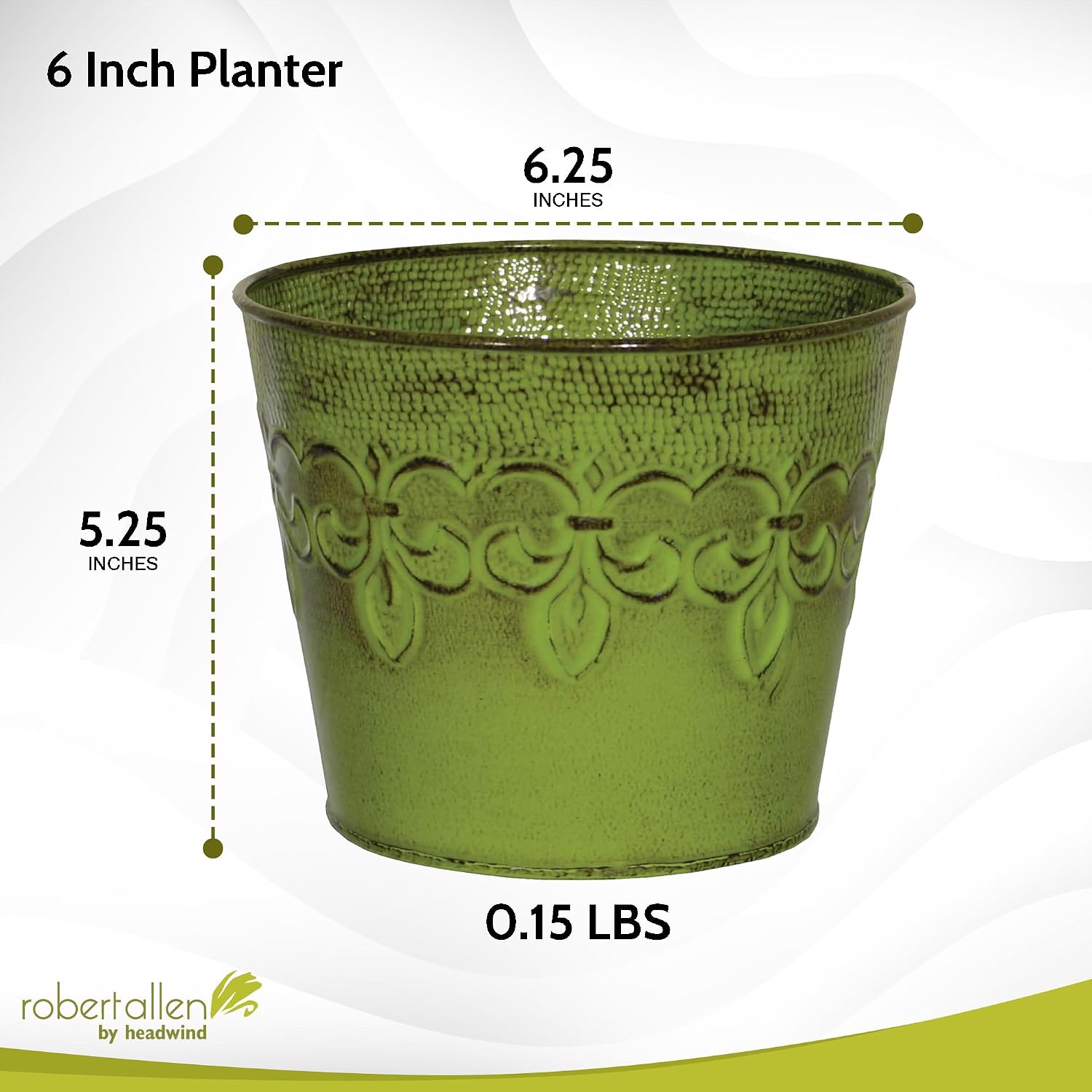 MPT01891 Fluer De Lis Series Metal Planter Flower Pot, 6", Color Tansy Green