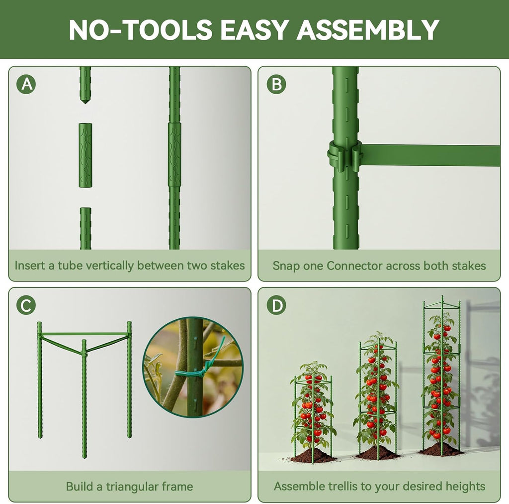 Halatool 4 Pack Tomato Cages for Garden, Up to 48in (4FT) Trellis | Adjustable Garden Stakes Tomatoe Trellis for Pots