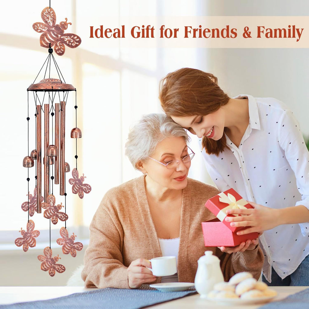 Bee Wind Chimes Outdoor Bee Gifts for Women Mom Men Dad Unique Birthday Metal Honeybee WindChimes for Outside/Indoors