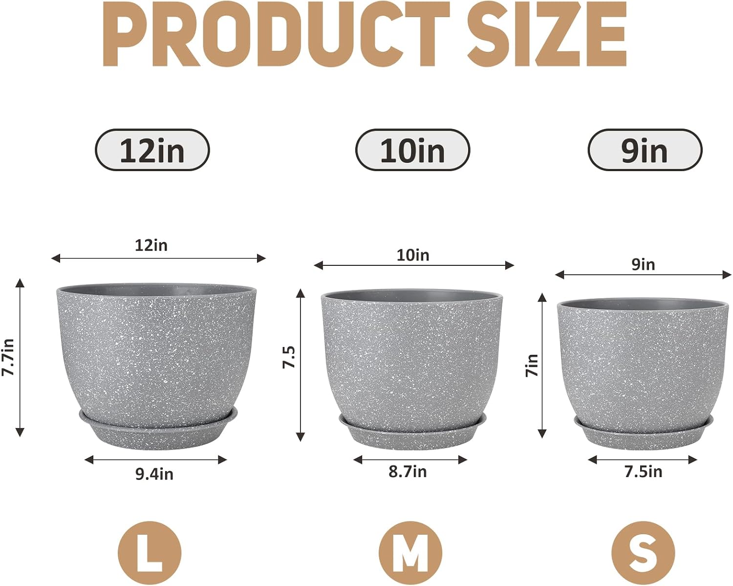 YNNICO Plant Pots 12/10/9 inch Set of 3, Flower Pots with Multi Mesh Drainage Holes, Large Planters for Indoor Outdoor