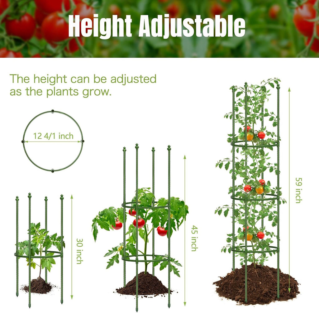 2 Pack Up to 59 Inch Height Adjustable Tomato Cages for Garden | Heavy duty, Rust-resistant trellis, Adjustable height