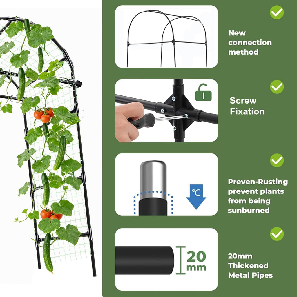 Garden Arch Trellis for Climbing Plants Outdoor - (Black, 81x36x32in) Cucumber Trellis for Raised Bed with Net, Garden