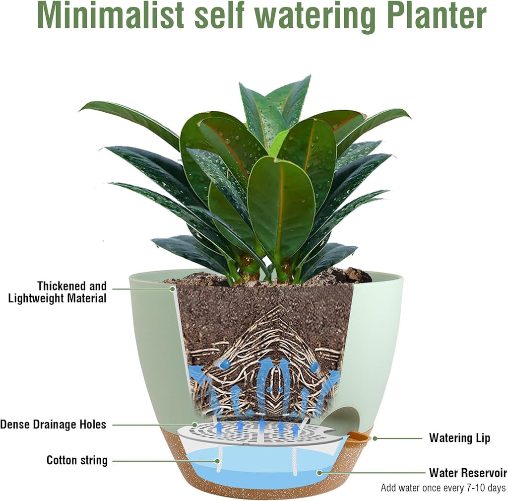 Meowell 12 inch Large Self Watering Pots, Plant Pots with Mesh Drainage Holes for Indoor Outdoor Plants, Plastic