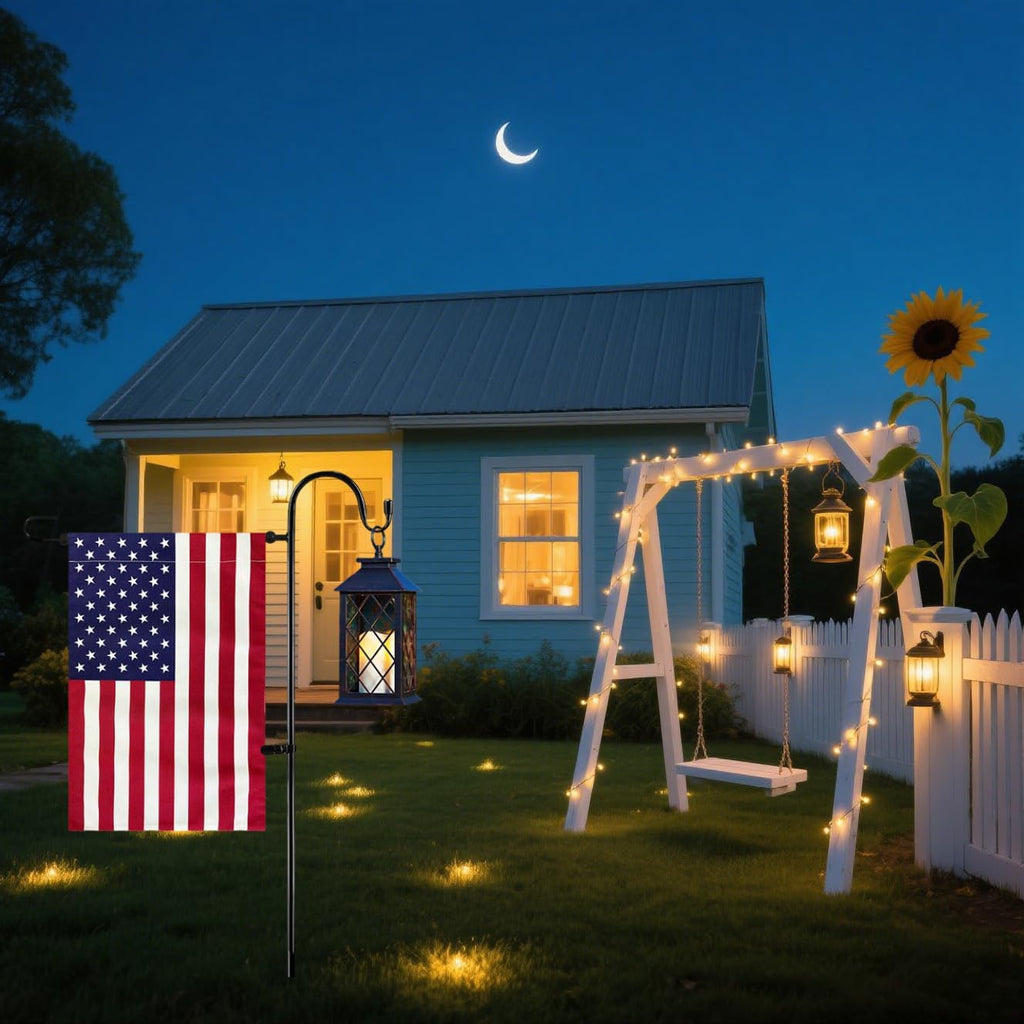 JRED Garden Flag Stand with American Garden Flags 12x18 Inch, Shepherd Hook Yard Flag Holder Pole with Clips and