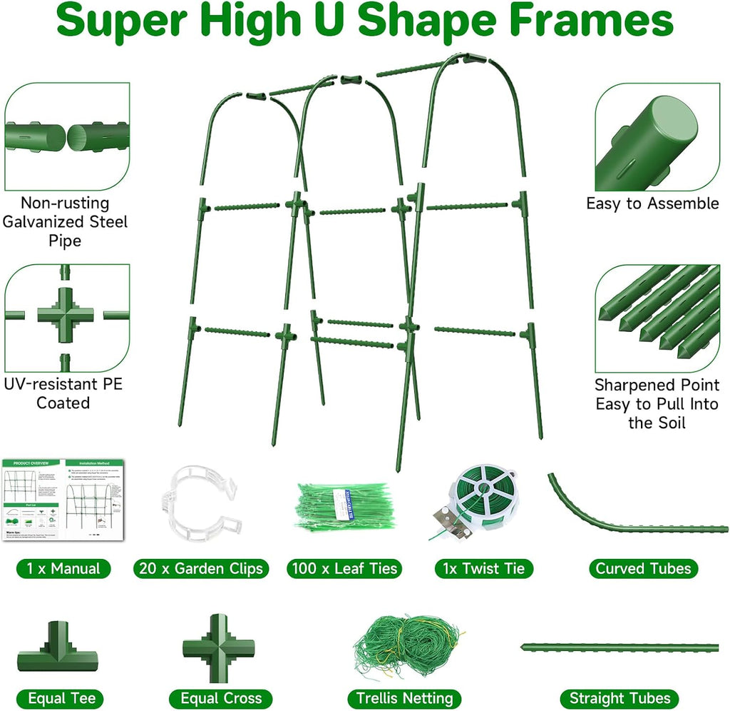 Cucumber Trellis for Raised Bed, U-Shape Garden Trellis for Climbing Plants Outdoor, Metal Arch Trellis for Vegetables