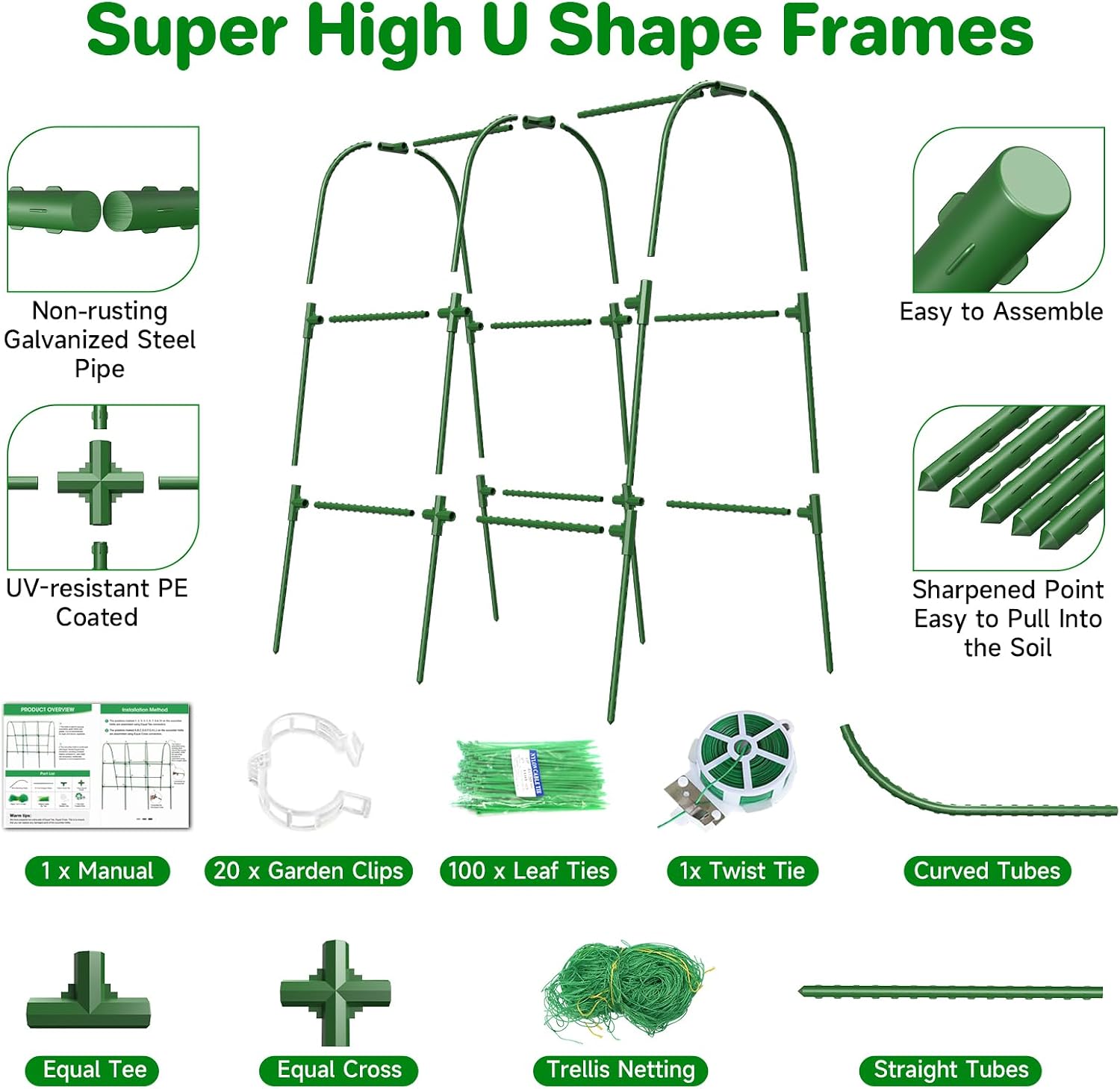 Cucumber Trellis for Raised Bed, U-Shape Garden Trellis for Climbing Plants Outdoor, Metal Arch Trellis for Vegetables